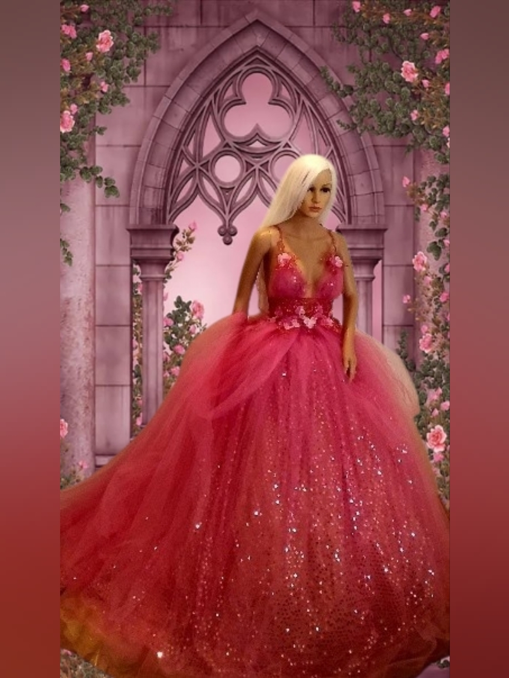 YASMINE Pink Tulle Sequin Wedding Ballgown Set - Picture 1 of 10